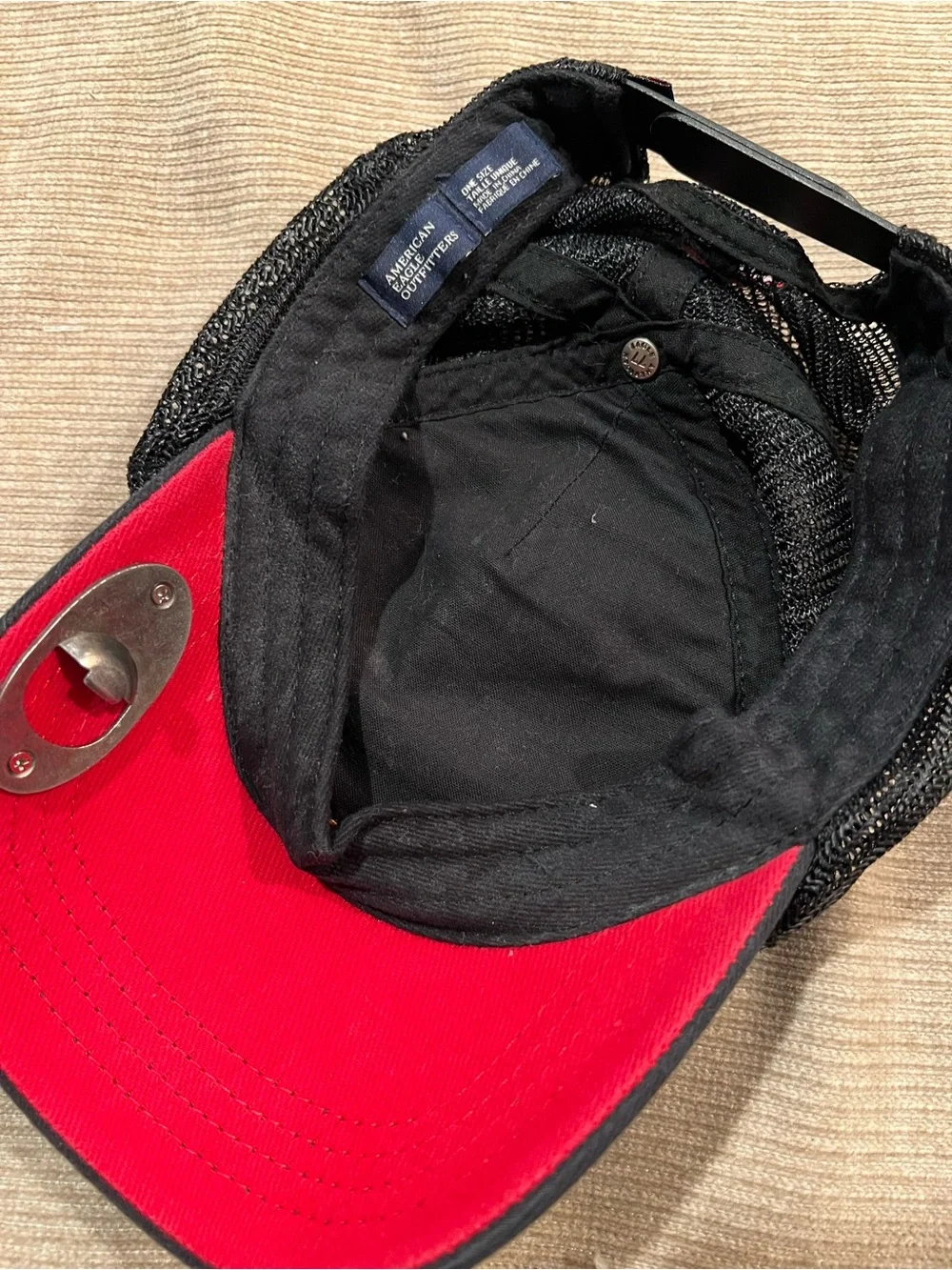 American Eagle Let's Party Black Cap with Red Embroidery